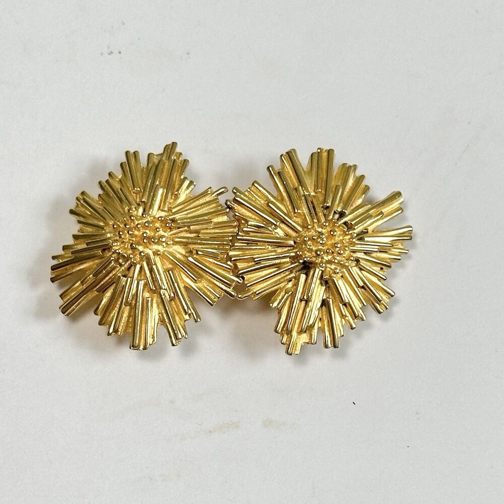 Vintage Douglas Paquette Belt Buckle Sunburst Urchin Gold Tone Interlocking 80s
